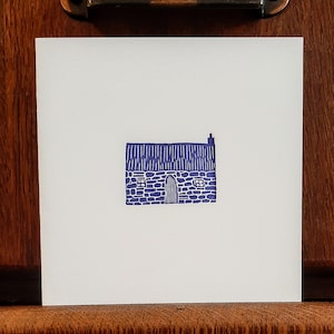Blue Cottage - carte de voeux - typographie - imprimé à la main - intérieur vierge - toutes les occasions