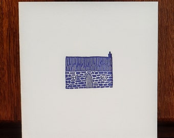 Blue Bothy Handprinted Letterpress Greetings Card - Blank Inside