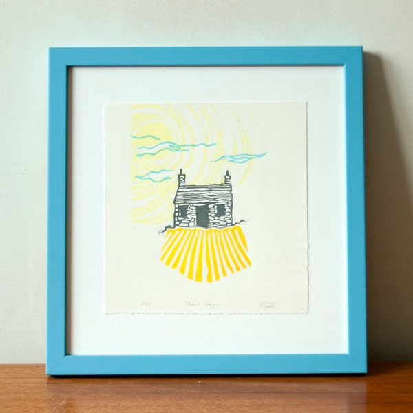 Stone Cottage  Lino Print. Original Art Print