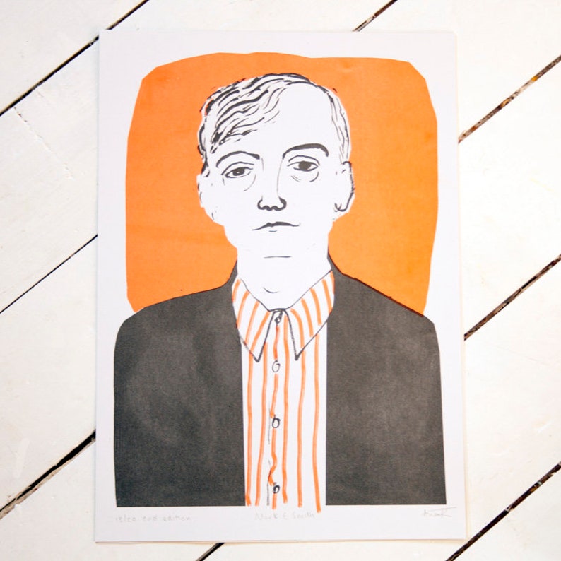 Mark E Smith Risograph Print The Fall Orange/Black Illustrated Print image 2