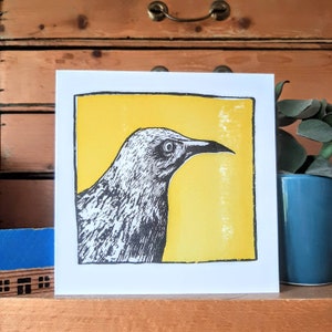 Handgedruckte Karte - Letterpress Karte - Gelber Thrasher - Vogel Illustration - Innen blanko