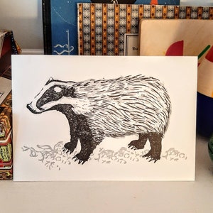 Tarjeta de felicitación Badger - Tarjeta tipográfica - Interior en blanco - Negro y plata - Impreso a mano en el Reino Unido