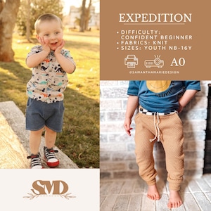 SMD Child Youth Expedition Joggers and Shorts Digital Sewing Pattern Sizes NB-16Y, PDF Sewing Pattern, Children&#39;s Sewing Pattern. Kids Sew