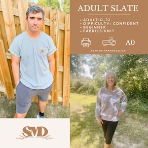 May include: Two people wearing different clothing styles. The person on the left is wearing a light blue t-shirt with a small brown patch on the front, gray shorts, and gray sneakers. The person on the right is wearing a gray and white tie-dye long-sleeve shirt, black leggings, and black sandals. The background is a green grassy area with trees and a wooden fence.