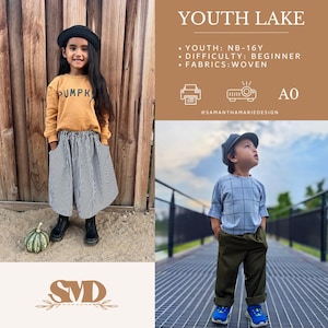 SMD Youth Lake byxor och kjol sömnadsmönster, vävt tyg NB-16Y (PDF-nedladdning) Nybörjare