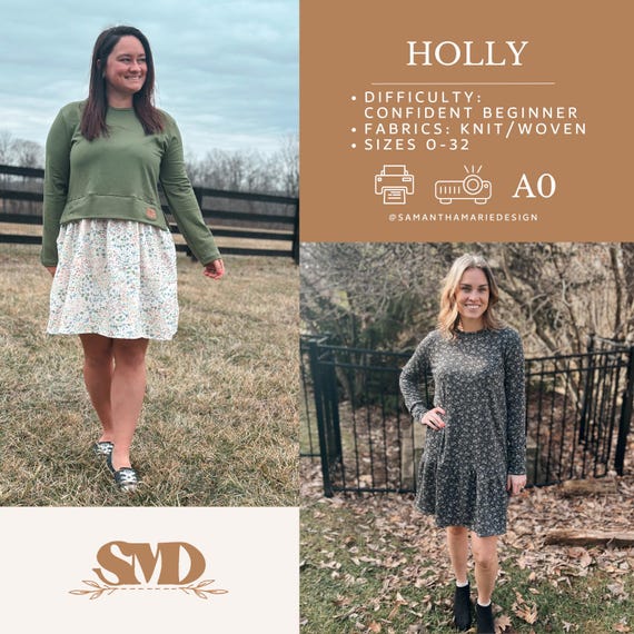 Holly Sweatshirt Kleid Digitales Nähen Muster Größen 0-32 PDF