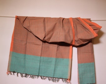 The 'Agni' Orange and Turquoise Striped Scarf from Weaving Destination 100% Organic Cotton