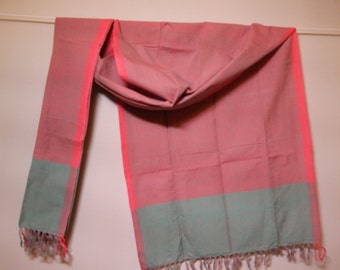 The 'Agni' Pink and Turquoise Striped Scarf from Weaving Destination 100% Organic Cotton