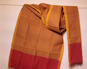 The 'Sohila' Mustard and Burgundy Striped Scarf from Weaving Destination 100% Organic Cotton