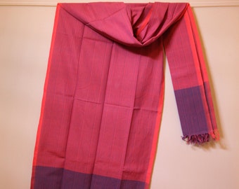 The 'Surekha' Orangish/Pink and Blue Striped Scarf from Weaving Destination 100% Organic Cotton