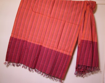 The 'Agni' Orange and Burgundy Scarf from Weaving Destination 100% Organic Cotton