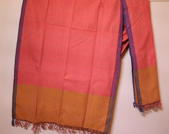 The 'Rani' Pink and Mustard Striped Scarf from Weaving Destination 100% Organic Cotton