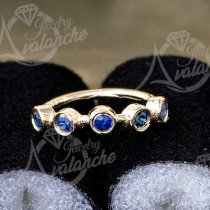 20G Bezel Set Blue Sapphire Nose Hoop, Solid 14kt Yellow Gold Nose Ring, 8mm Unisex Nose Ring, 5-stone Cartilage Helix Ring, Tragus Ring,