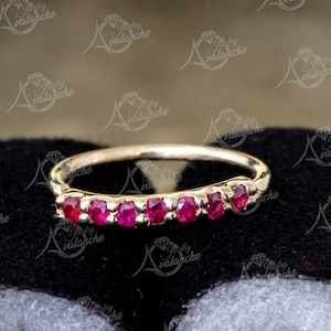 Solid 14kt Yellow Gold Nose Ring 6 or 7-stone Ruby Gemstone 20G Nose Hoop 6mm- 8mm Diameter Cartilage Helix Hoop Tragus Ring July Birthstone