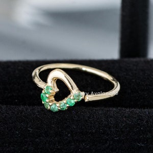 Anel de nariz em forma de coração com esmeralda em ouro amarelo 14K maciço, anel de nariz em forma de argola de 20 g, anel de nariz em forma de meio coração com 8 mm de diâmetro, anel de hélice para cartilagem, anel para tragus