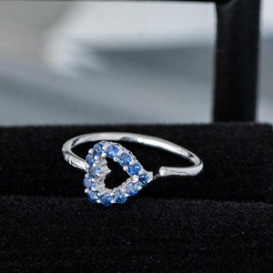 20G 14K White Gold Heart Nose Ring Hoop Blue Sapphire Gemstone Accent, 8mm Heart Nose Hoop, Cartilage Helix Ring, Tragus Ring, Twist-open