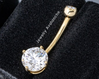 Pedido personalizado: Piercing para el ombligo de oro macizo de 14 kt con moissanita de 1,17 ct, barra para el ombligo de 14 g, joyería para piercing de ombligo