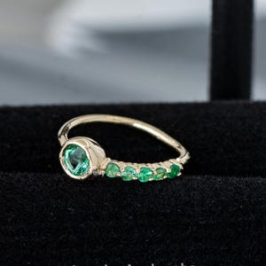 Bezel Set Emerald Nose Hoop, 8mm Solid 14kt Yellow Gold Nose Ring, 20G (0.8mm) Nose Hoop Ring, Cartilage Helix Ring, Tragus Ring, Twist-open