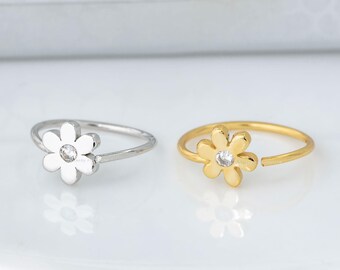 22G 925 Sterling Silver Flower Nose Ring, 9mm Cartilage Earrings, Rose Gold Plated Silver Tragus Hoop Earrings, Nostril Hoop, Helix Ring