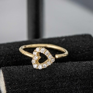0.11ctw Diamond 20G 14K Yellow Gold Heart Nose Ring Hoop, 8mm Heart Nose Hoop, Cartilage Helix Ring, Tragus Ring, Twist-open