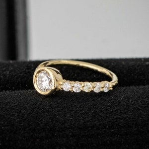 Bezel Set Diamond Nose Hoop, 8mm Solid 14kt Yellow Gold Nose Ring, 20G (0.8mm) Nose Hoop Ring, Cartilage Helix Ring, Tragus Ring