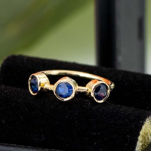 20G Solid 14K Yellow Gold Sapphire Nose Ring Bezel Set Blue Sapphire Nose Hoop, Cartilage Ring, Tragus Ring, September Birthstone Nose Ring