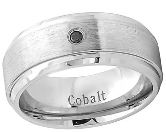 0.07ct Schwarzer Diamant Kobalt Ehering, Comfort Fit Kobalt Chrom Herren Jubiläumsring