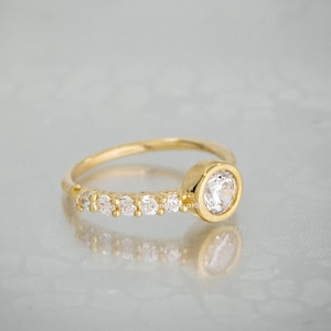 Solid 14K Yellow Gold Nose Ring Bezel & Prong Set CZ Stones, 20G Nose Hoop Ring, 8mm Diameter, Cartilage Helix Ring, Tragus Ring