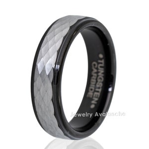 Tweekleurige gehamerde wolfraamring, 6 mm zwarte IP-comfortabele Tungsten Carbide-ring, verlovingsring, jubileumring, zwarte IP-wolfraam