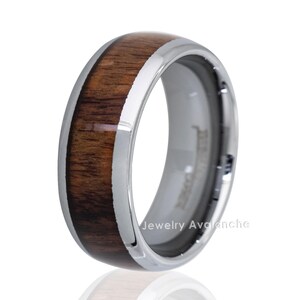 Dome Tungsten Wedding Band with Rosewood Inlay - 8mm Men&#39;s  Comfort Fit 2-tone Tungsten Carbide Ring, Polished Anniversary Ring