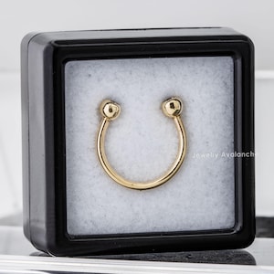 Solid  14K Gold Horseshoe Captive Nose Septum Ring, 16G, 8mm-10mm, Bezel Set CZ, Externally Threaded, Hypoallergenic, Luxury Septum Jewelry