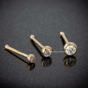 14K Gold Diamant Nasenstecker: Bezel Set Bone-End, 22G