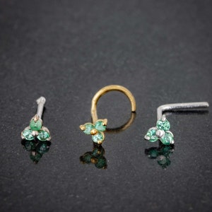 14kt Gold Emerald Nose Ring: 22G May Birthstone Stud