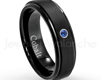 0.21ctw Blue Sapphire 3-Stone Tungsten Ring Brushed Finish Blue IP Comfort Fit 2-Tone Tungsten Wedding Ring TN744BS September Birthstone
