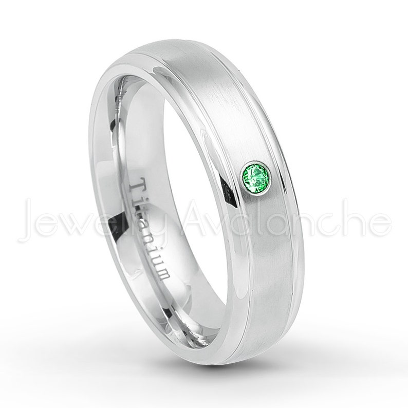 6mm Brushed Comfort Fit Dome Titanium Wedding Band January Birthstone Ring Solitaire 0.07ct Tsavorite Garnet Anniversary Ring TM557-1TVR
