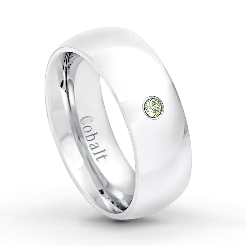 August Birthstone Ring Men/'s Anniversary Band,7mm Polished Finish Comfort Fit Dome Cobalt Wedding Ring CT252 0.07ct Peridot Solitaire Ring