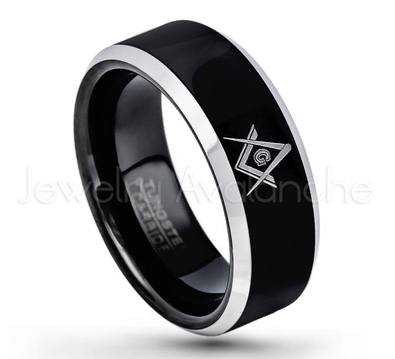 Freemason Masonic Symbol Ring 8MM 2-Tone Dome Mens Tungsten Carbide Ring Jewelry Avalanche Masonic Tungsten Ring