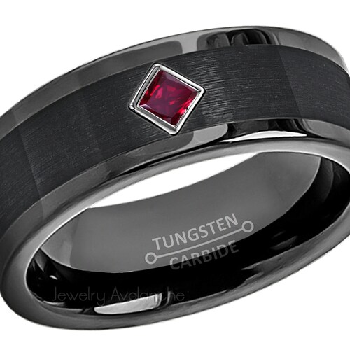 Mens Ring Men's Wedding Band Ruby Stone Mens Tungsten Etsy