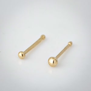 Solid 14kt Yellow Gold Nose Bone Stud, 22G Ball End Nose Stud, 1.5mm / 2mm Ball Nose Stud, Unisex Nose Piercing Jewelry