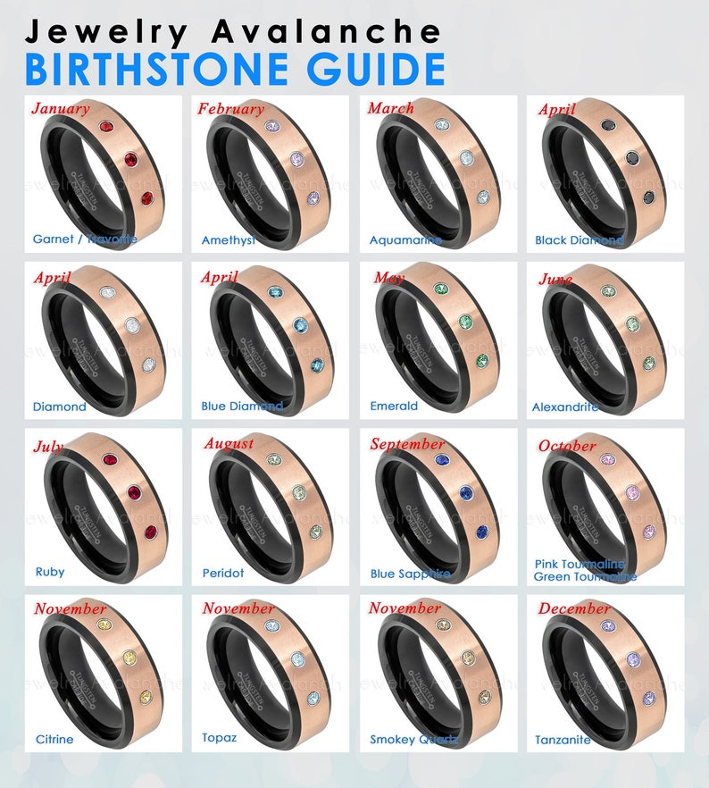 Build Your Own Gemstone Ring TN619BS 2-Tone Rose Gold Tungsten Wedding Band Custom Made Birthstone Ring 0.21ctw 3-Stone Gemstone Ring