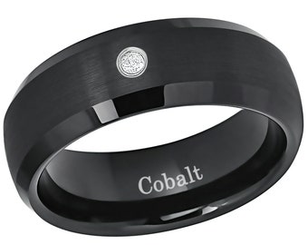 0.07ct Diamant Schwarz IP Kobalt Ehering, Comfort Fit Kobalt Chrom Herren Jubiläumsring