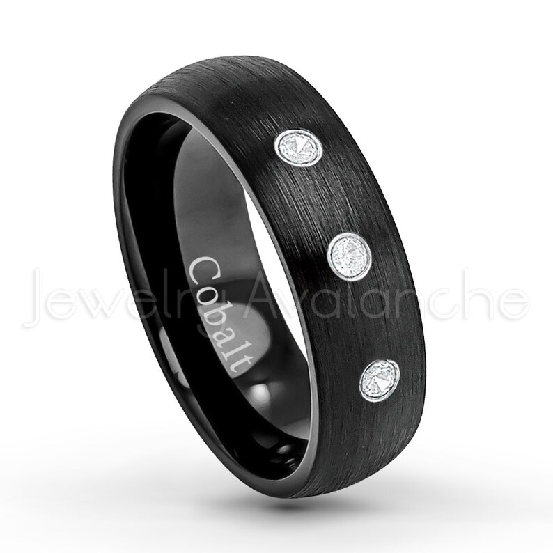 6mm Ladies Anniversary Band 0.07ct Diamond Solitaire Ring Black Ion Plated Brushed Finish Comfort Fit Cobalt Chrome Wedding Ring CT418