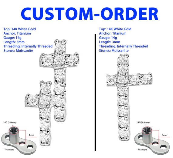 CUSTOM-ORDER - Personalized 14K White Gold Triple Cross Dermal