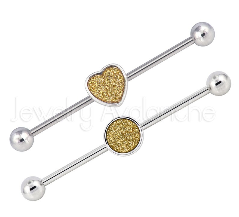 Screw-on 316L Surgical Steel Heart /& Round Shape Yellow Sandpaper Industrial Earrings IND2011 14G Scaffold Earrings Industrial Barbell