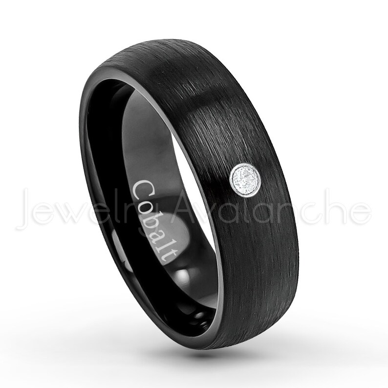 6mm Ladies Anniversary Band 0.07ct Diamond Solitaire Ring Black Ion Plated Brushed Finish Comfort Fit Cobalt Chrome Wedding Ring CT418