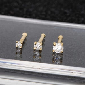 Solid 20G 14K Gold Diamond Ball-end Nose Ring Stud, Nose Bone Stud Prong Set Genuine Diamonds, Unisex Nose Piercing Stud, Diamond Nose Studs