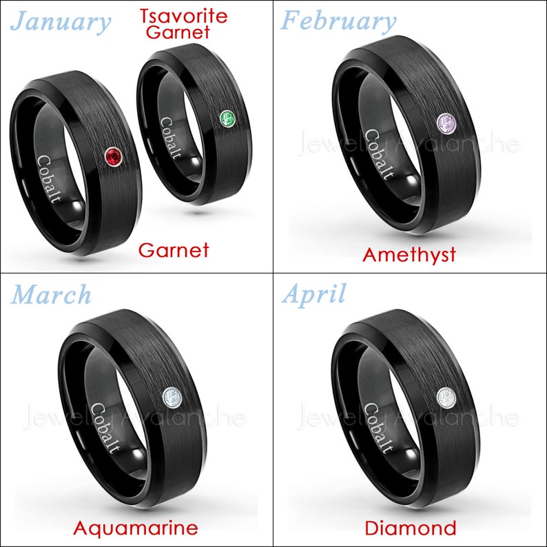 8mm Men/'s Anniversary Ring 0.07ct Topaz Ring Black IP Brushed Finish /& Beveled Edge Cobalt Wedding Band CT414 November Birthstone Ring