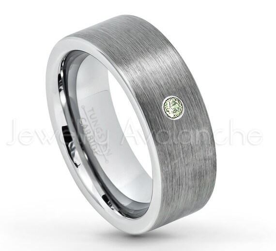 8mm Brushed Pipe Cut Tungsten Ring 0.07ct Men's Peridot Etsy