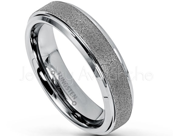 Polished Tungsten Ring Sandblasted Finish Center Stepped Edge Comfort Fit Unisex Wedding Anniversary 6mm