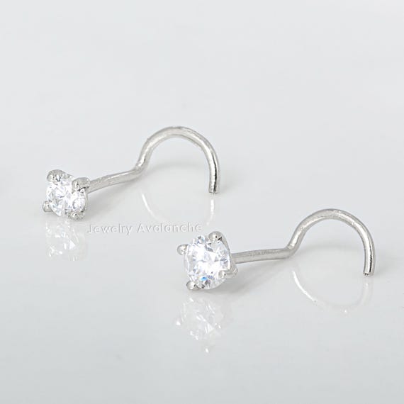 22G Nose Ring Nose Piercing 14kt Yellow Gold OR White Gold Hook Stud Nose Ring With Round Cut Cubic Zirconia in Prong Setting Etsy Canada